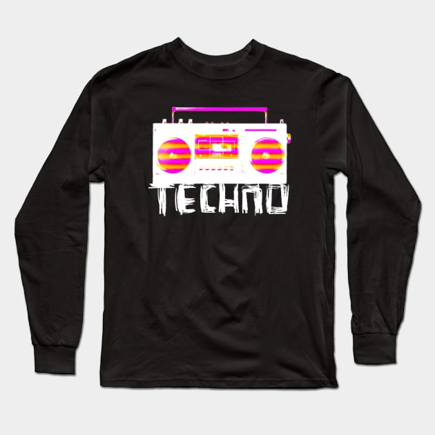 Music Vintage Techno Radio for Techno DJ Long Sleeve T-Shirt by badlydrawnbabe
